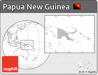 Gray Location Map of Papua New Guinea, blank outside, hill shading inside