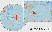 Gray Location Map of Papua New Guinea, within the entire continent, hill shading