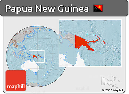 Gray Location Map of Papua New Guinea, highlighted continent, hill shading