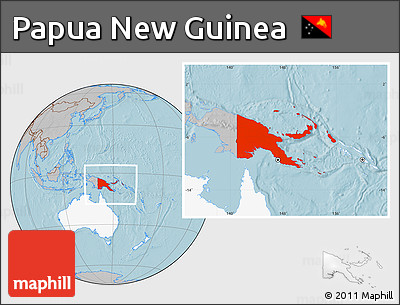 Gray Location Map of Papua New Guinea, highlighted continent, hill shading