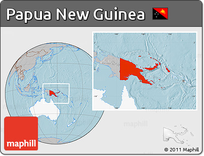 Gray Location Map of Papua New Guinea, highlighted continent, hill shading