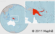 Gray Location Map of Papua New Guinea, highlighted continent, hill shading