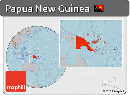 Gray Location Map of Papua New Guinea, hill shading
