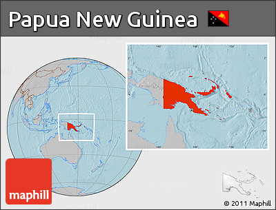 Gray Location Map of Papua New Guinea, hill shading