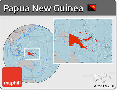 Gray Location Map of Papua New Guinea, hill shading