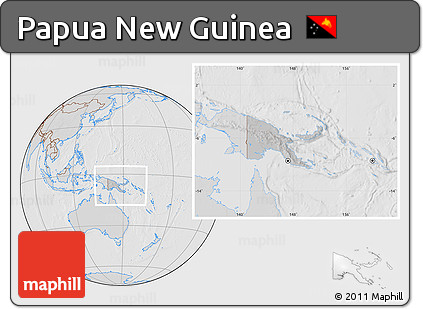 Gray Location Map of Papua New Guinea, lighten, desaturated, hill shading