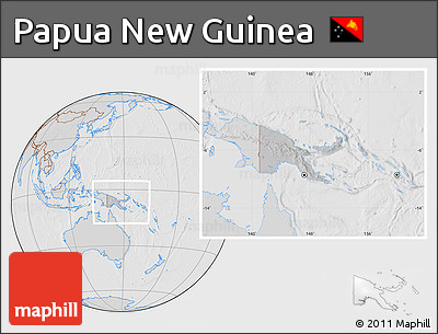 Gray Location Map of Papua New Guinea, lighten, desaturated, hill shading