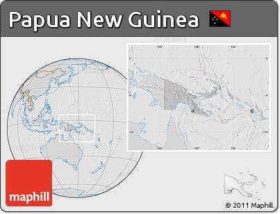 Gray Location Map of Papua New Guinea, lighten, desaturated, hill shading