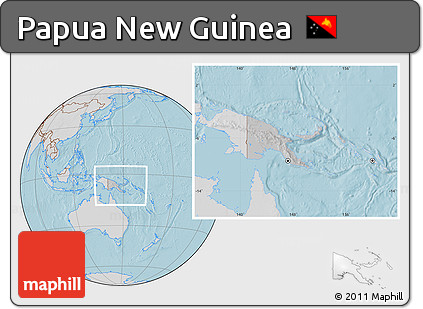 Gray Location Map of Papua New Guinea, lighten, desaturated, land only, hill shading