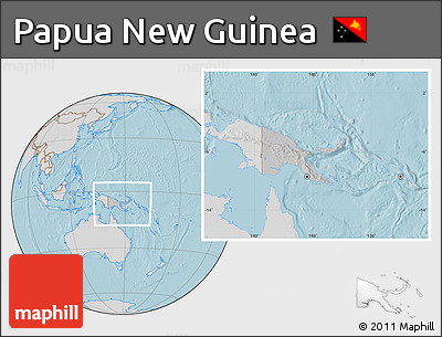 Gray Location Map of Papua New Guinea, lighten, desaturated, land only, hill shading
