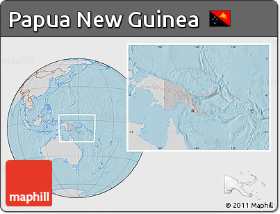 Gray Location Map of Papua New Guinea, lighten, desaturated, land only, hill shading