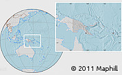Gray Location Map of Papua New Guinea, lighten, desaturated, land only, hill shading