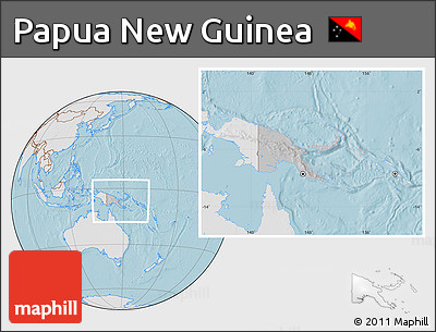Gray Location Map of Papua New Guinea, lighten, land only, hill shading