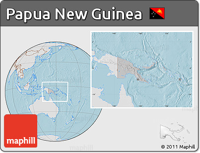 Gray Location Map of Papua New Guinea, lighten, land only, hill shading