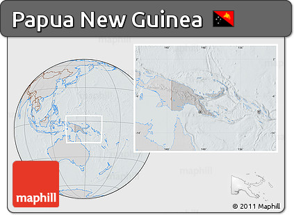Gray Location Map of Papua New Guinea, lighten, semi-desaturated, hill shading