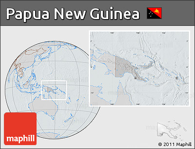 Gray Location Map of Papua New Guinea, lighten, semi-desaturated, hill shading
