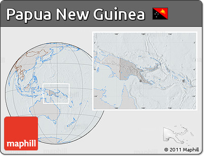 Gray Location Map of Papua New Guinea, lighten, semi-desaturated, hill shading