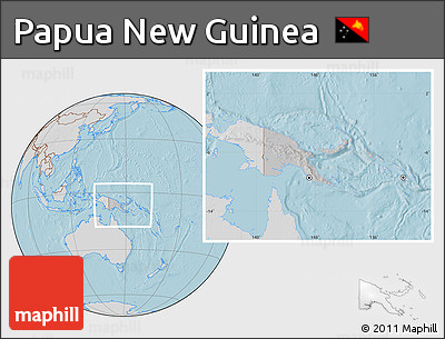 Gray Location Map of Papua New Guinea, lighten, semi-desaturated, land only, hill shading