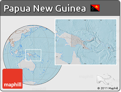 Gray Location Map of Papua New Guinea, lighten, semi-desaturated, land only, hill shading