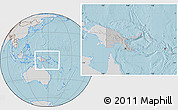 Gray Location Map of Papua New Guinea, lighten, semi-desaturated, land only, hill shading
