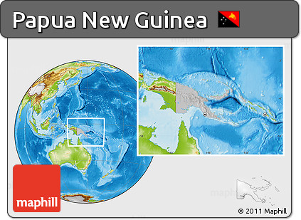 Gray Location Map of Papua New Guinea, physical outside, hill shading