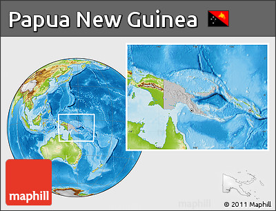 Gray Location Map of Papua New Guinea, physical outside, hill shading