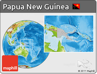 Gray Location Map of Papua New Guinea, physical outside, hill shading