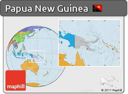 Gray Location Map of Papua New Guinea, political outside, hill shading