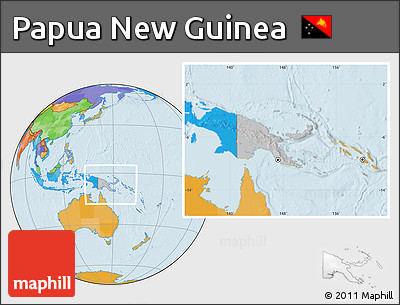 Gray Location Map of Papua New Guinea, political outside, hill shading