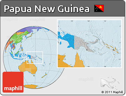 Gray Location Map of Papua New Guinea, political outside, hill shading