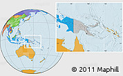 Gray Location Map of Papua New Guinea, political outside, hill shading