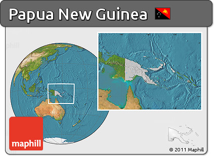Gray Location Map of Papua New Guinea, satellite outside, hill shading
