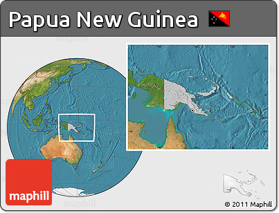 Gray Location Map of Papua New Guinea, satellite outside, hill shading