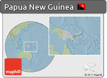 Gray Location Map of Papua New Guinea, savanna style outside, hill shading