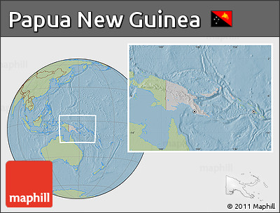Gray Location Map of Papua New Guinea, savanna style outside, hill shading