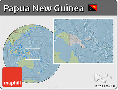 Gray Location Map of Papua New Guinea, savanna style outside, hill shading