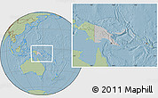 Gray Location Map of Papua New Guinea, savanna style outside, hill shading