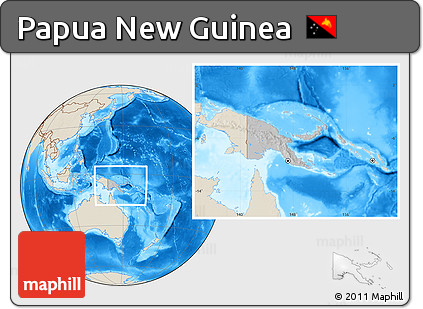 Gray Location Map of Papua New Guinea, shaded relief outside, hill shading