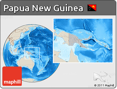 Gray Location Map of Papua New Guinea, shaded relief outside, hill shading