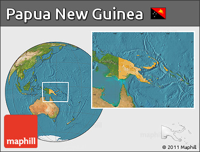 Political Location Map of Papua New Guinea, satellite outside