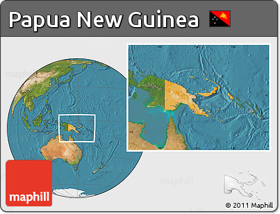Political Location Map of Papua New Guinea, satellite outside