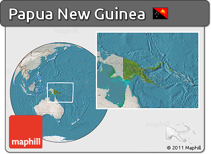 Satellite Location Map of Papua New Guinea, lighten, semi-desaturated, land only