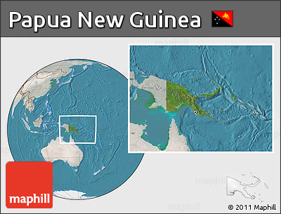 Satellite Location Map of Papua New Guinea, lighten, semi-desaturated, land only