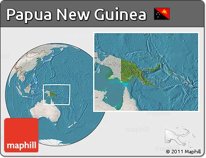 Satellite Location Map of Papua New Guinea, lighten, semi-desaturated, land only