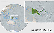 Satellite Location Map of Papua New Guinea, lighten, semi-desaturated