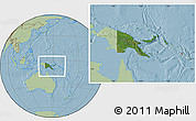 Satellite Location Map of Papua New Guinea, savanna style outside, hill shading