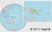 Savanna Style Location Map of Papua New Guinea, gray outside, hill shading inside