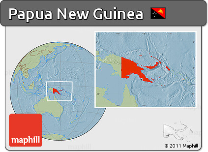 Savanna Style Location Map of Papua New Guinea, hill shading