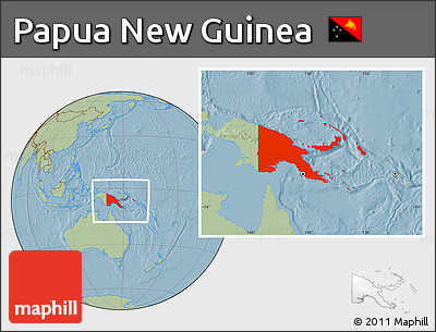 Savanna Style Location Map of Papua New Guinea, hill shading