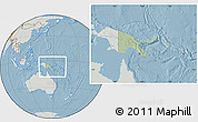Savanna Style Location Map of Papua New Guinea, lighten, semi-desaturated, land only, hill shading